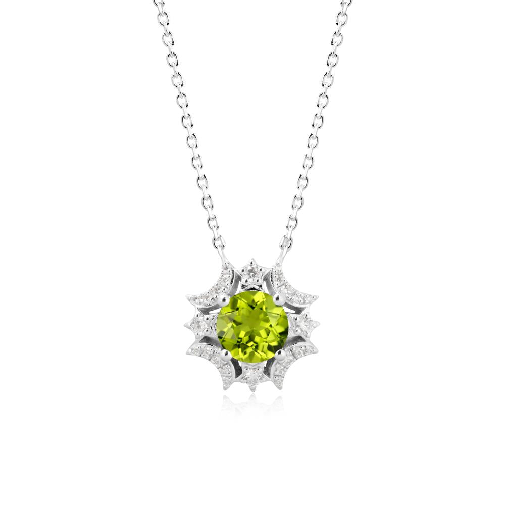 Round Peridot Celestial Star Pendant Necklace - LUO Jewelry #metal_18k white gold