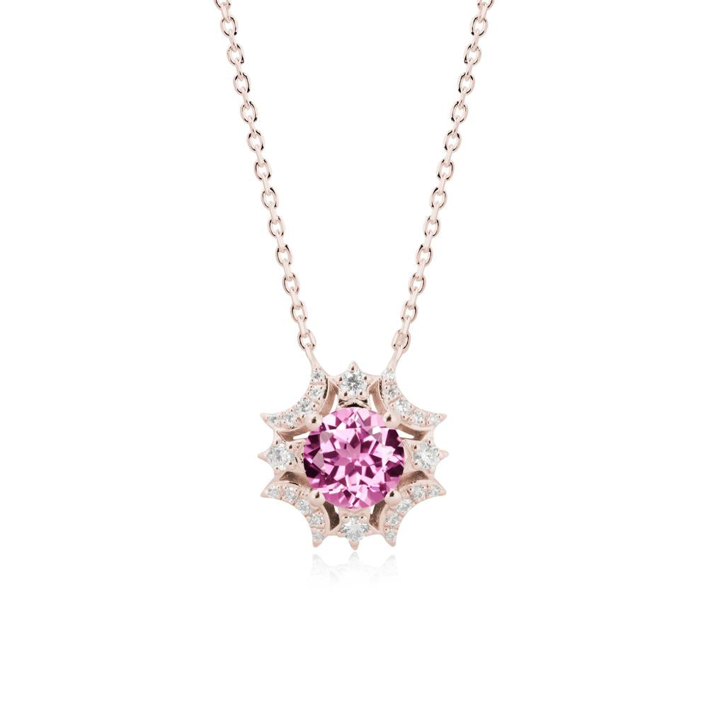Round Pink Sapphire Celestial Star Pendant Necklace - LUO Jewelry #metal_14k rose gold