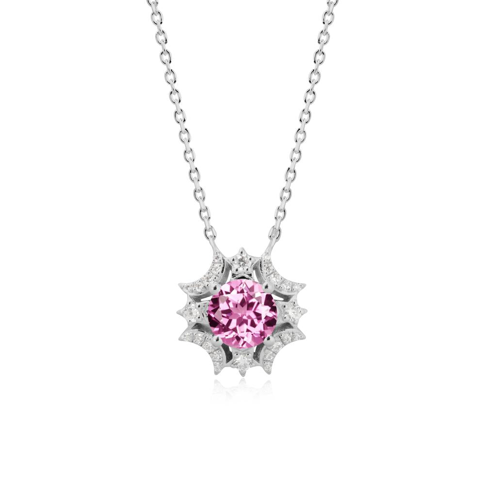 Round Pink Sapphire Celestial Star Pendant Necklace - LUO Jewelry #metal_platinum