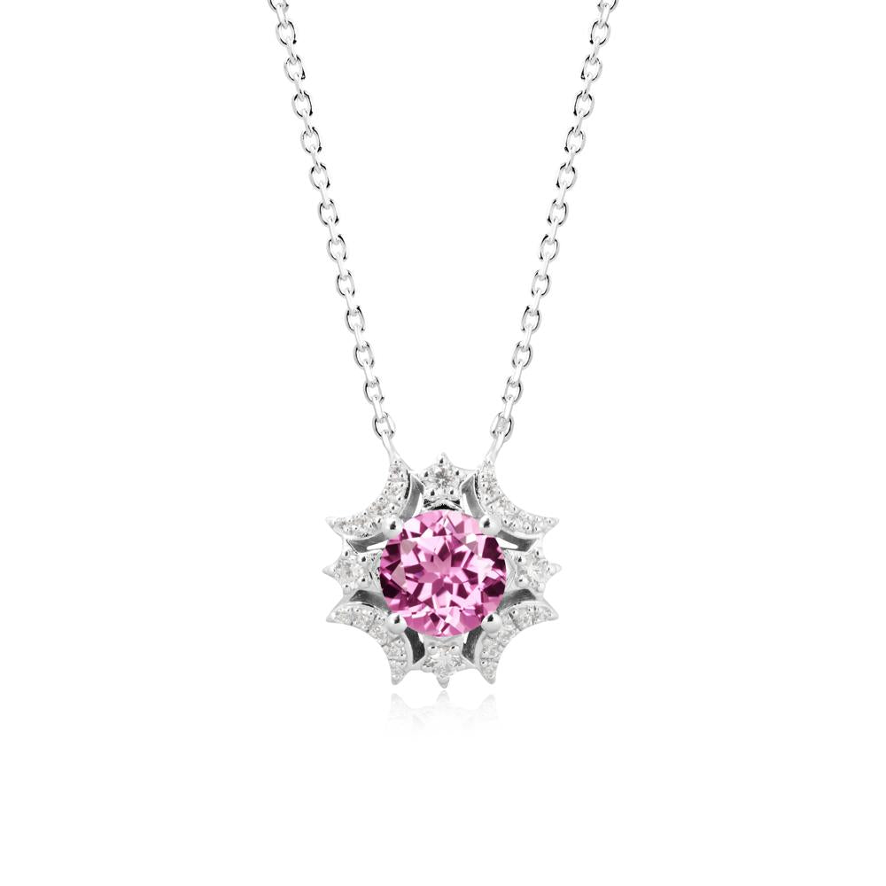 Round Pink Sapphire Celestial Star Pendant Necklace - LUO Jewelry #metal_sterling silver