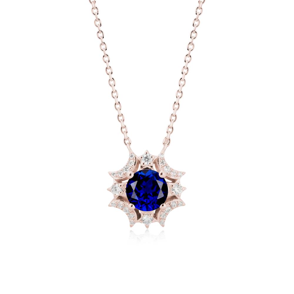 Round Sapphire Celestial Star Pendant Necklace - LUO Jewelry #metal_14k rose gold
