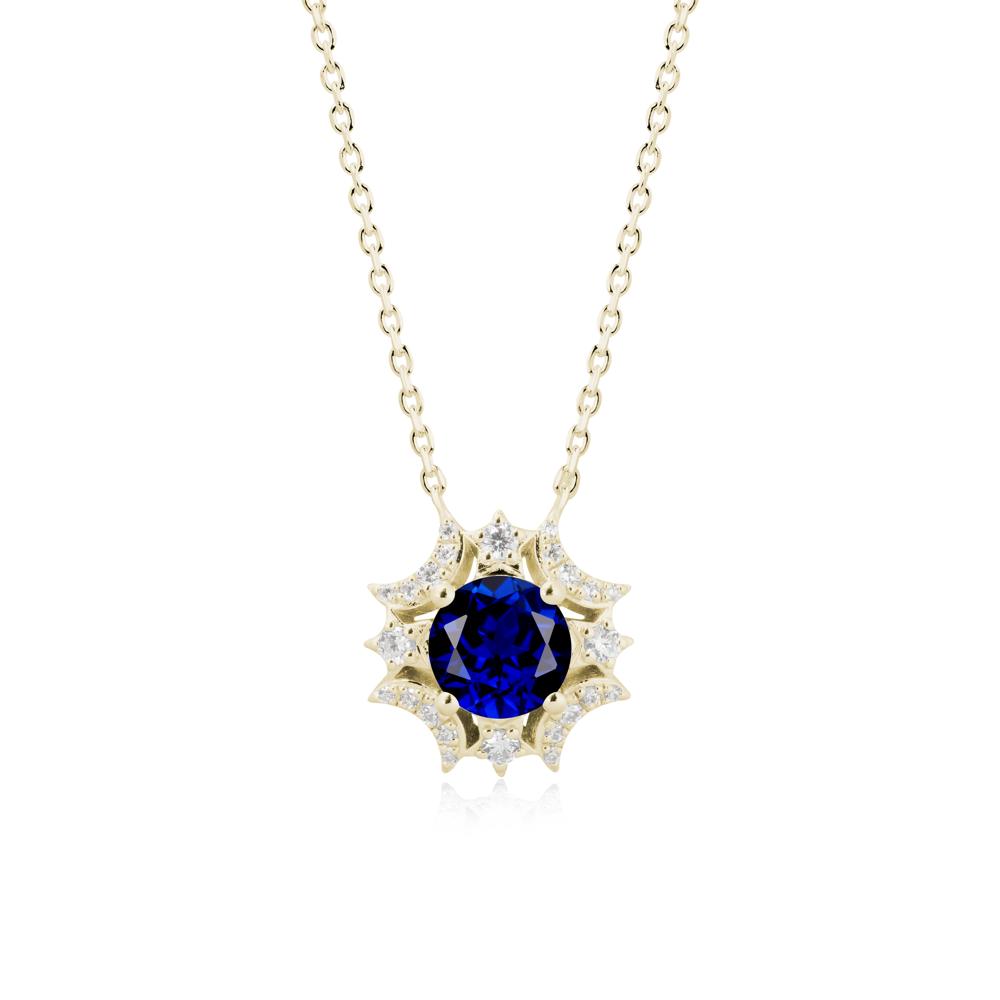 Round Sapphire Celestial Star Pendant Necklace - LUO Jewelry #metal_14k yellow gold