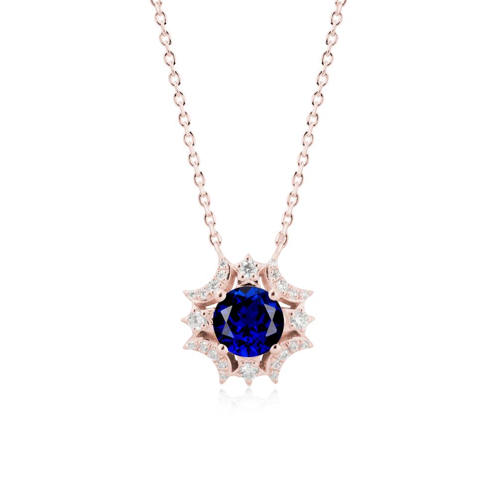 Round Sapphire Celestial Star Pendant Necklace - LUO Jewelry #metal_18k rose gold