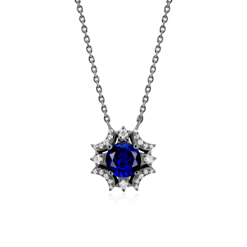 Round Sapphire Celestial Star Pendant Necklace - LUO Jewelry #metal_black finish sterling silver