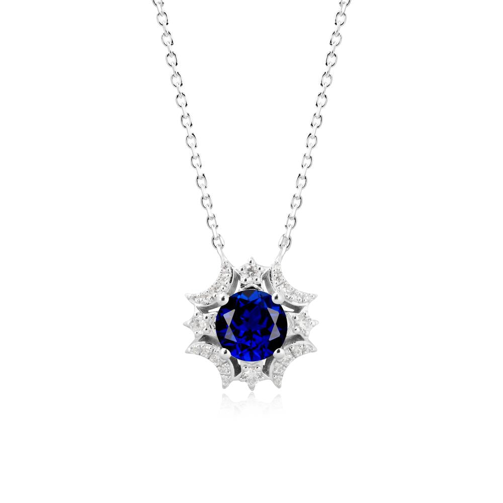 Round Sapphire Celestial Star Pendant Necklace - LUO Jewelry #metal_sterling silver