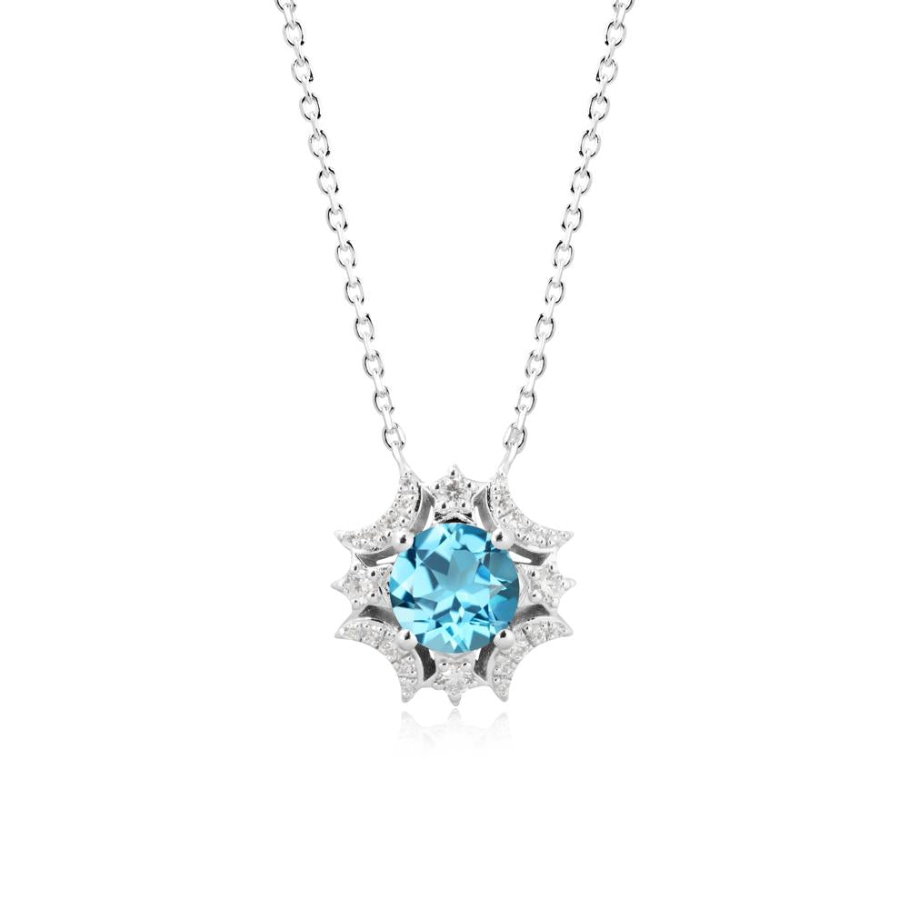 Round Swiss Blue Topaz Celestial Star Pendant Necklace - LUO Jewelry #metal_14k white gold