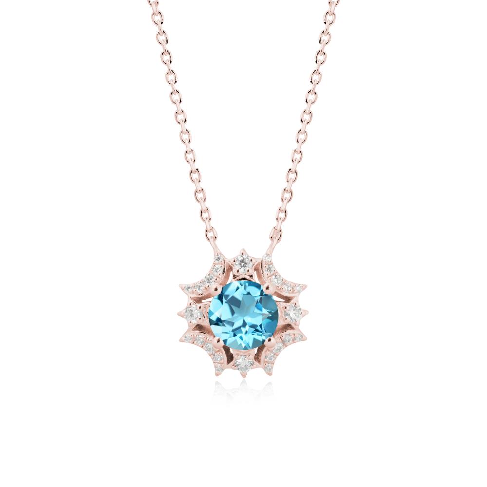 Round Swiss Blue Topaz Celestial Star Pendant Necklace - LUO Jewelry #metal_18k rose gold