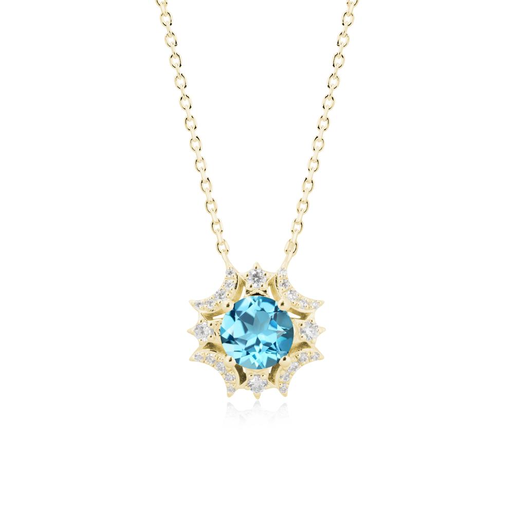 Round Swiss Blue Topaz Celestial Star Pendant Necklace - LUO Jewelry #metal_18k yellow gold