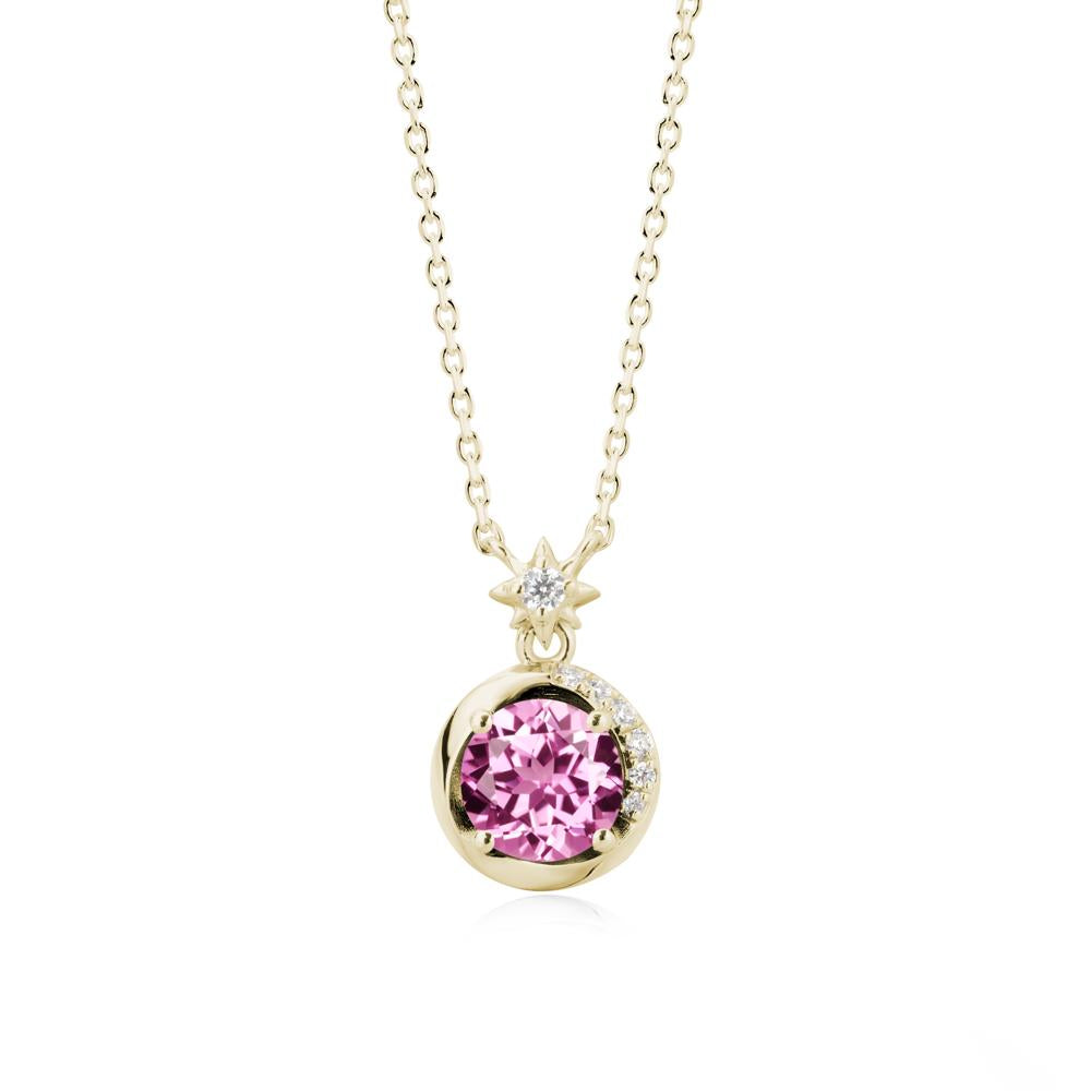 Galaxy Inspired Star Pink Sapphire Pendant Necklace - LUO Jewelry #metal_14k yellow gold