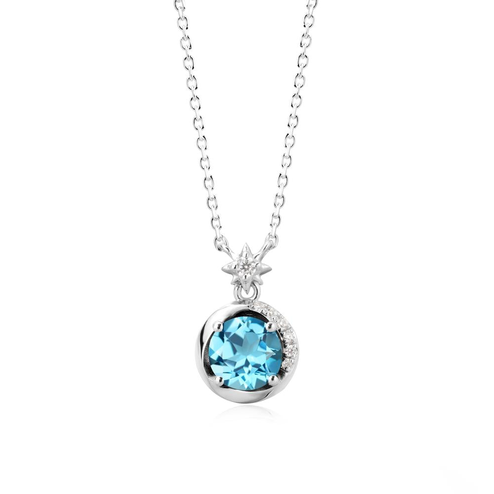 Galaxy Inspired Star Swiss Blue Topaz Pendant Necklace - LUO Jewelry #metal_14k white gold