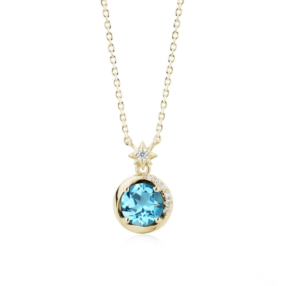 Galaxy Inspired Star Swiss Blue Topaz Pendant Necklace - LUO Jewelry #metal_14k yellow gold