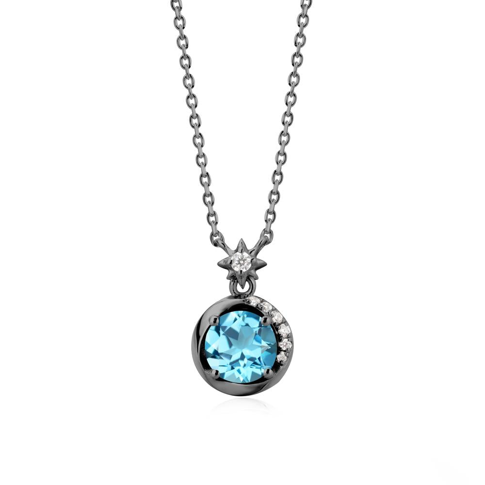 Galaxy Inspired Star Swiss Blue Topaz Pendant Necklace - LUO Jewelry #metal_black finish sterling silver
