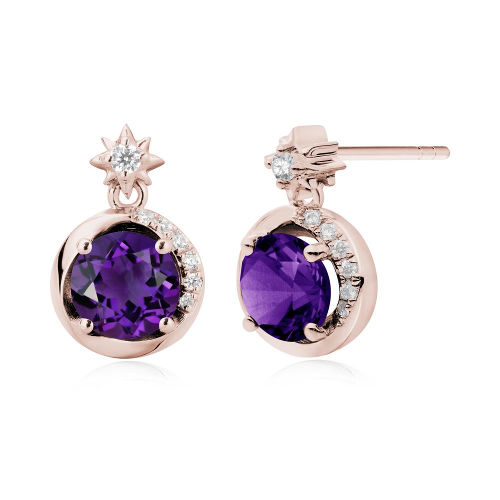 Galaxy Inspired Swirling Amethyst Stud Earrings - LUO Jewelry #metal_14k rose gold