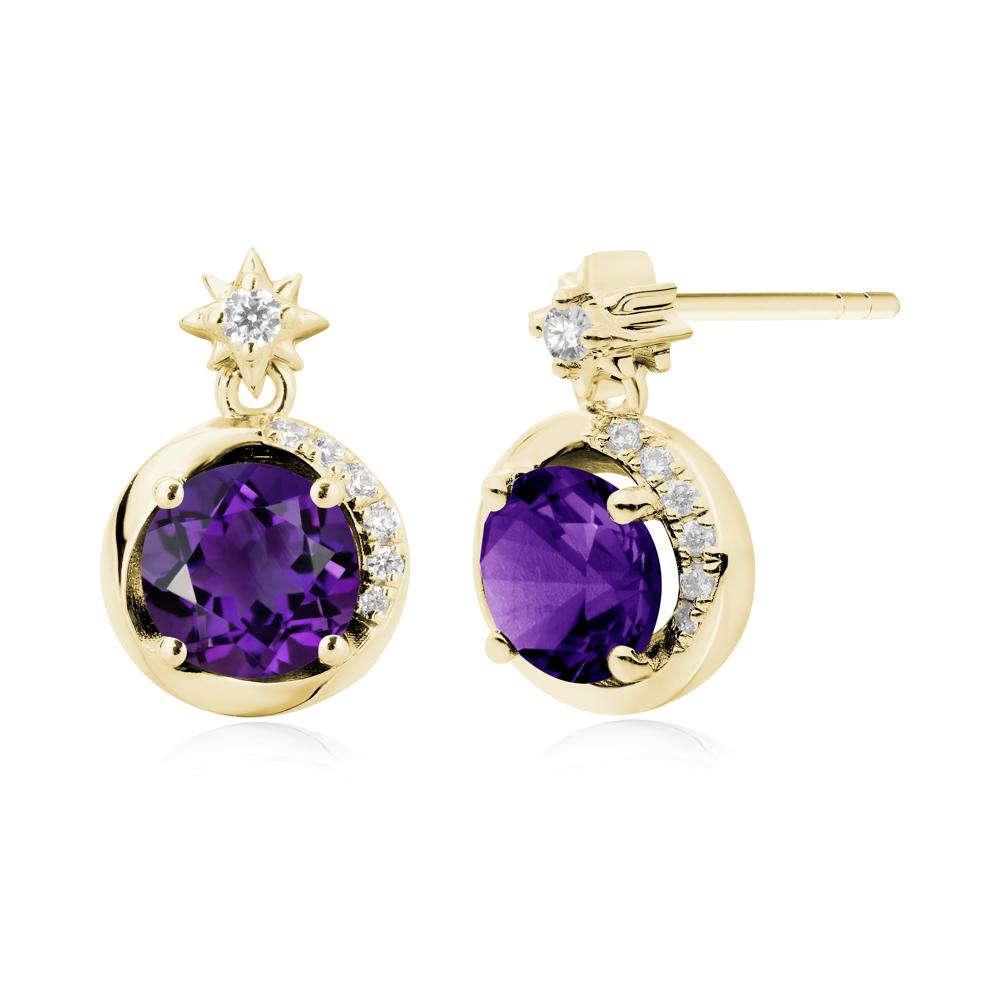 Galaxy Inspired Swirling Amethyst Stud Earrings - LUO Jewelry #metal_18k yellow gold