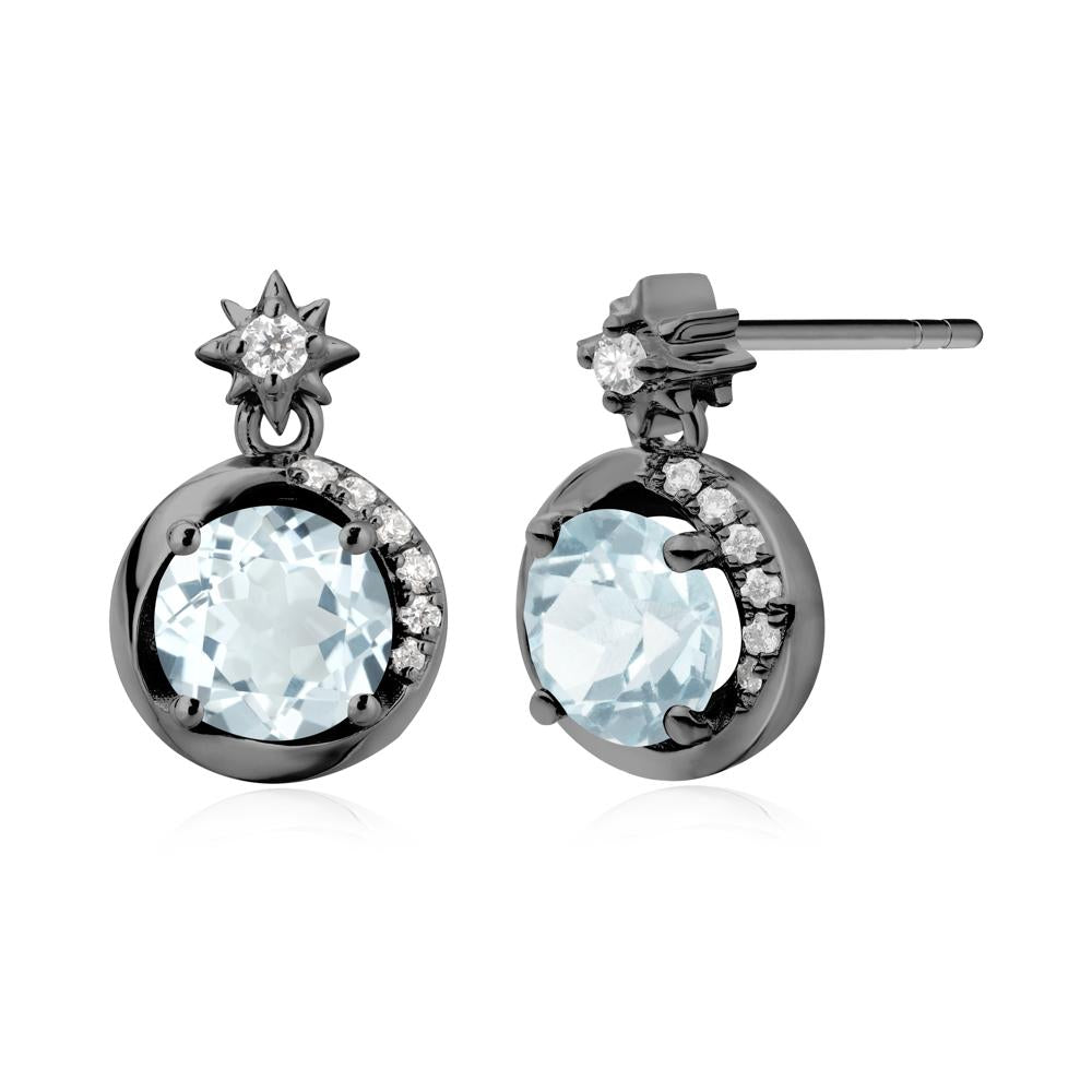 Galaxy Inspired Swirling Aquamarine Stud Earrings - LUO Jewelry #metal_black finish sterling silver