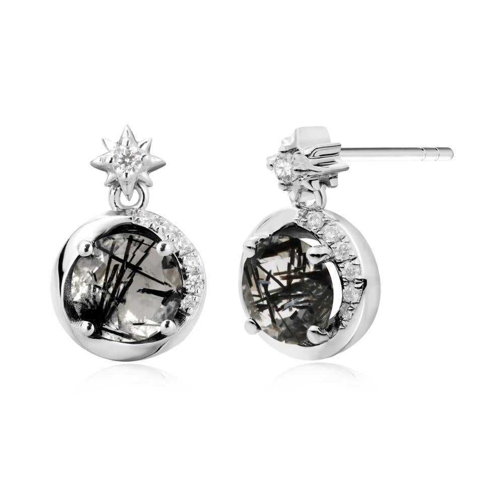 Galaxy Inspired Swirling Black Rutilated Quartz Stud Earrings - LUO Jewelry #metal_14k white gold
