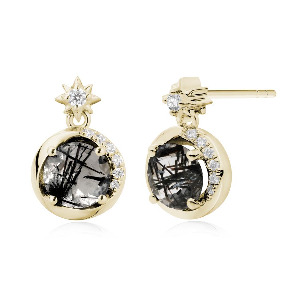 Galaxy Inspired Swirling Black Rutilated Quartz Stud Earrings - LUO Jewelry #metal_14k yellow gold