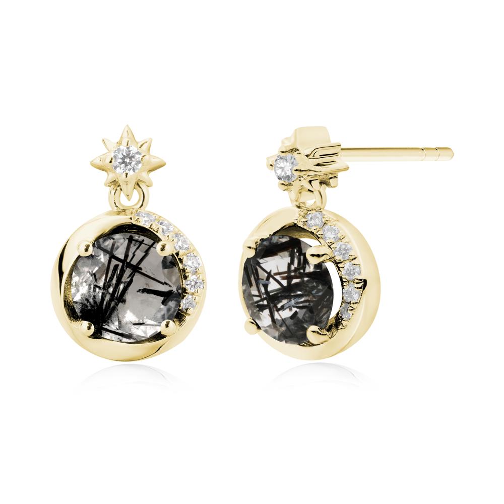 Galaxy Inspired Swirling Black Rutilated Quartz Stud Earrings - LUO Jewelry #metal_18k yellow gold