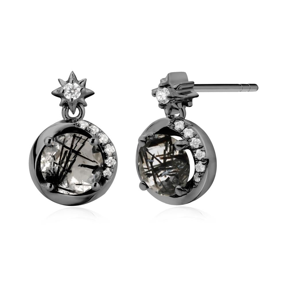 Galaxy Inspired Swirling Black Rutilated Quartz Stud Earrings - LUO Jewelry #metal_black finish sterling silver