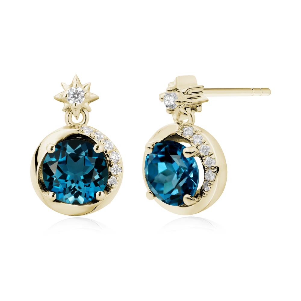 Galaxy Inspired Swirling London Blue Topaz Stud Earrings - LUO Jewelry #metal_14k yellow gold