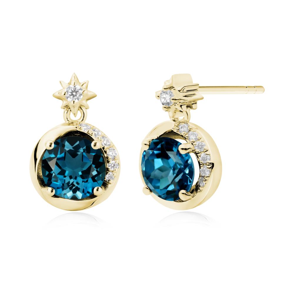 Galaxy Inspired Swirling London Blue Topaz Stud Earrings - LUO Jewelry #metal_18k yellow gold