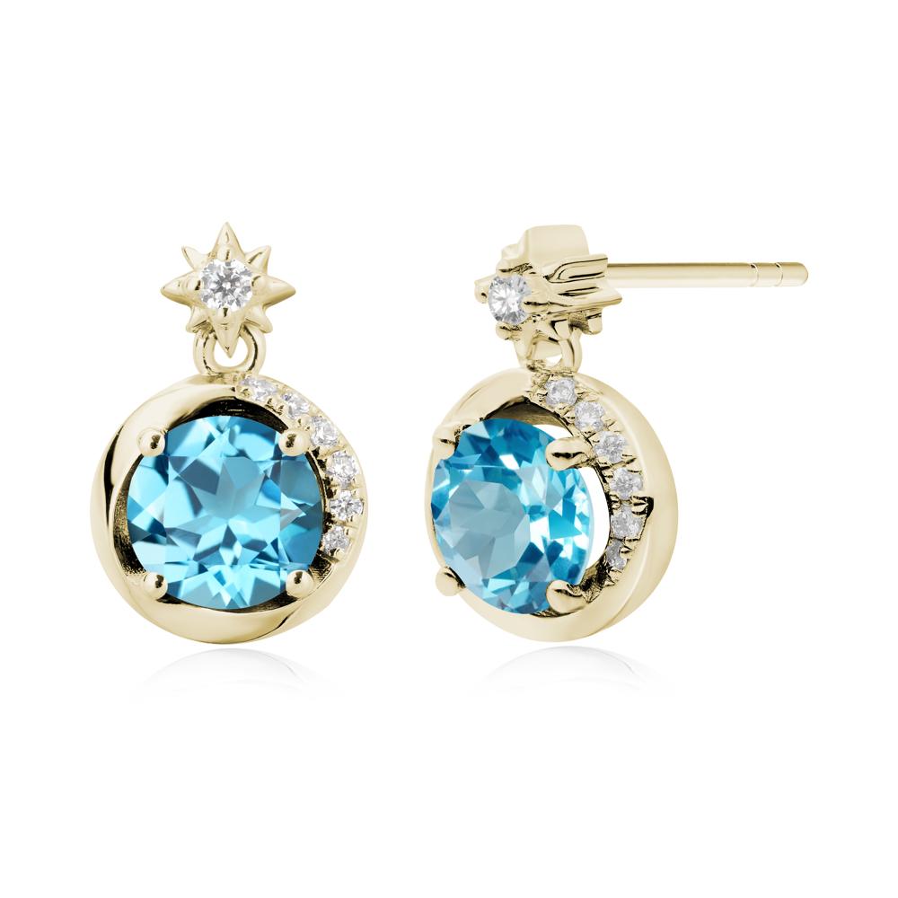Galaxy Inspired Star Swiss Blue Topaz Earrings - LUO Jewelry #metal_14k yellow gold