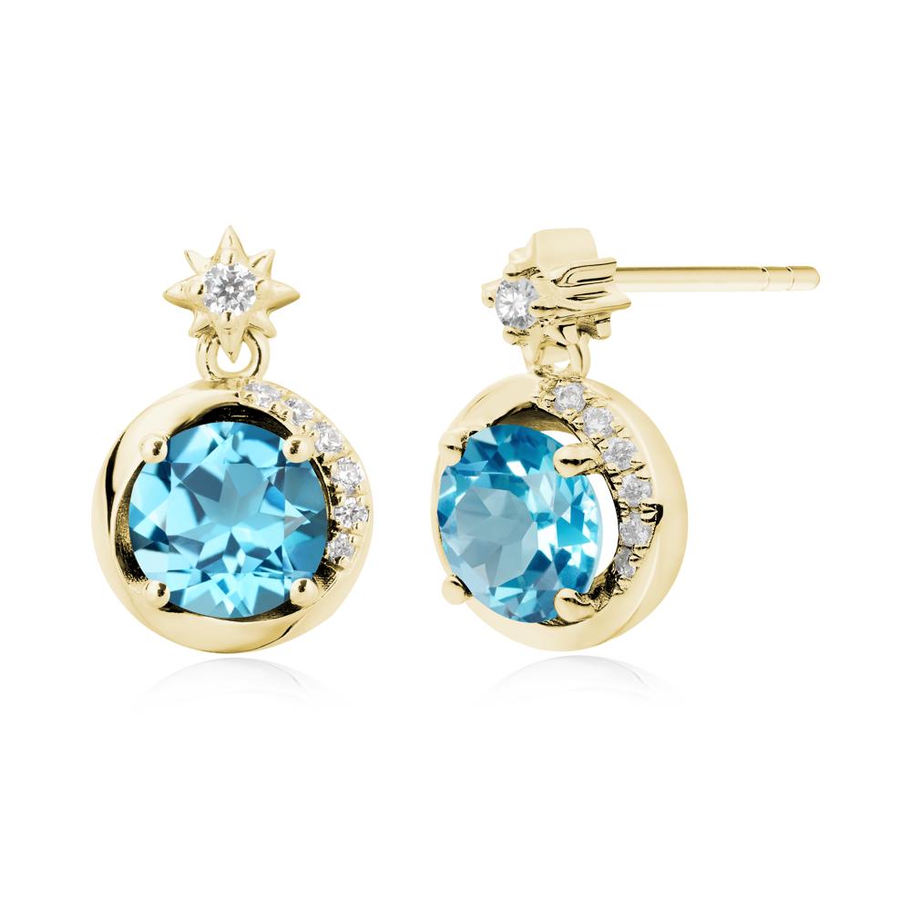 Galaxy Inspired Star Swiss Blue Topaz Earrings - LUO Jewelry #metal_18k yellow gold