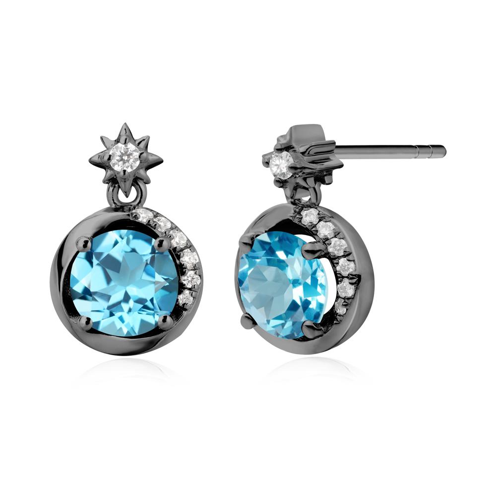 Galaxy Inspired Star Swiss Blue Topaz Earrings - LUO Jewelry #metal_black finish sterling silver