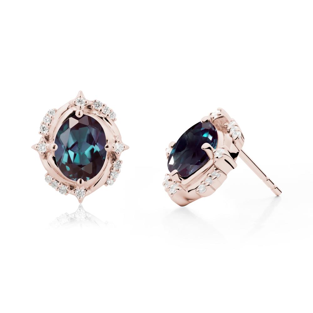 Celestial Style Oval Alexandrite Stud Earrings - LUO Jewelry #metal_14k rose gold