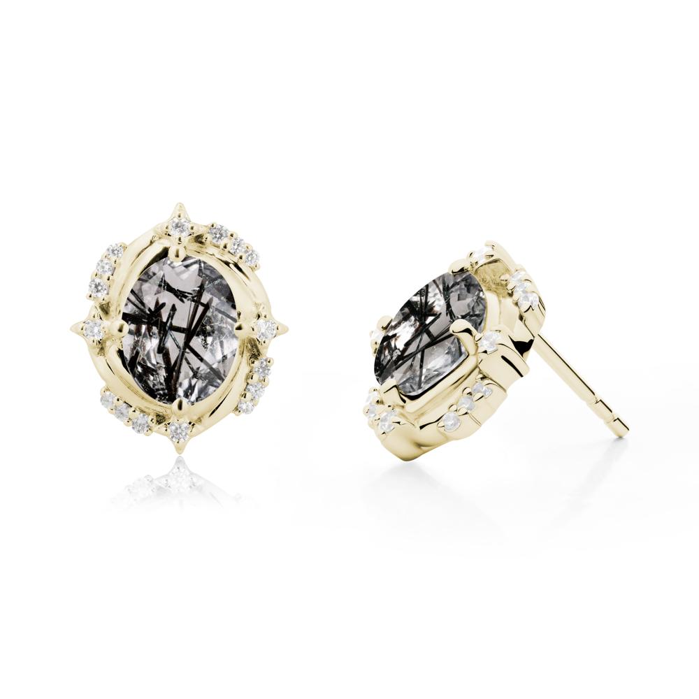 Black Rutilated Quartz Shooting Star Stud Earrings - LUO Jewelry #metal_14k yellow gold