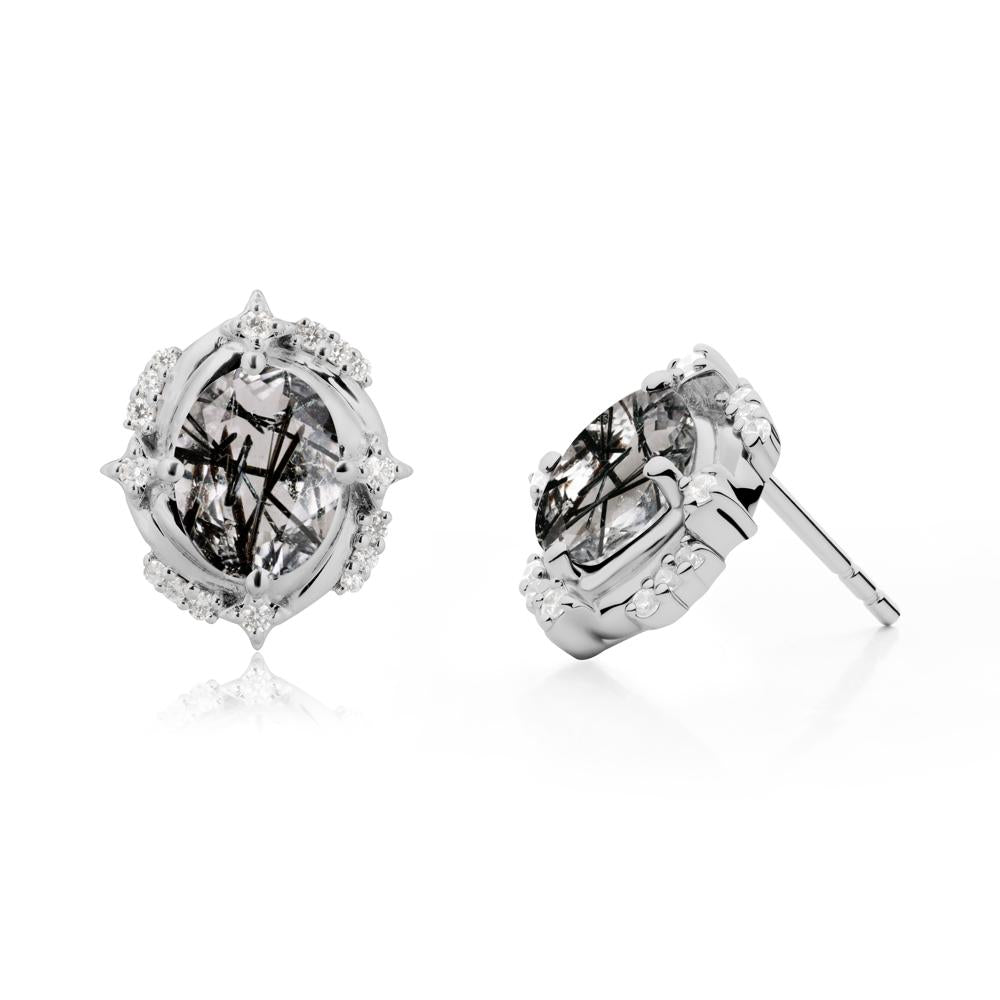 Black Rutilated Quartz Shooting Star Stud Earrings - LUO Jewelry #metal_platinum