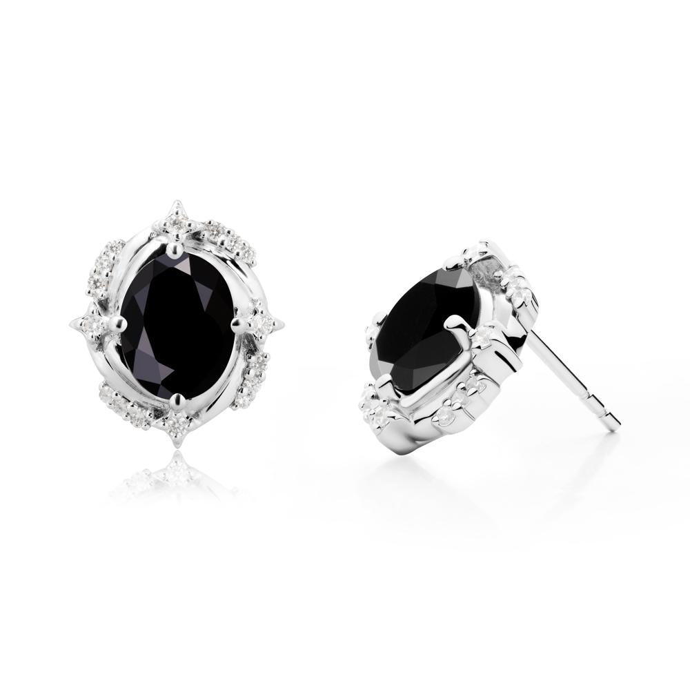 Celestial Style Oval Black Spinel Stud Earrings - LUO Jewelry #metal_18k white gold