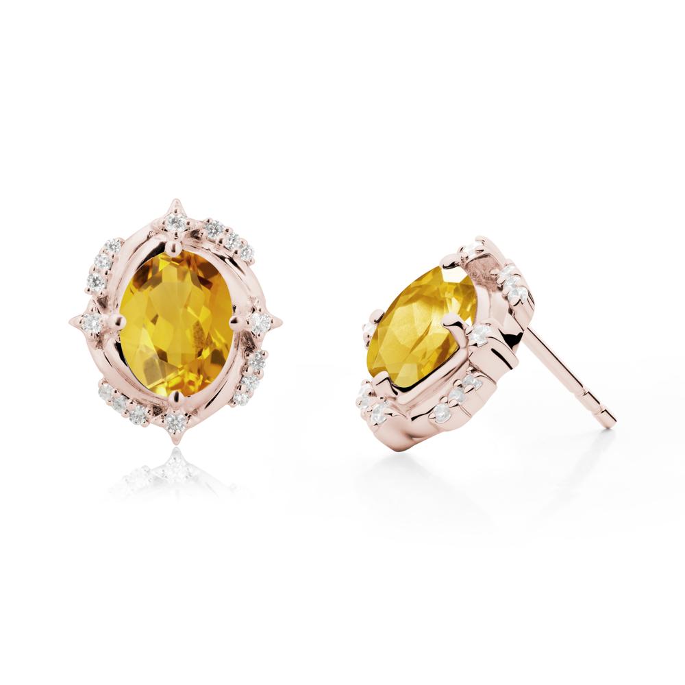 Oval Citrine Stud Earrings - LUO Jewelry #metal_14k rose gold