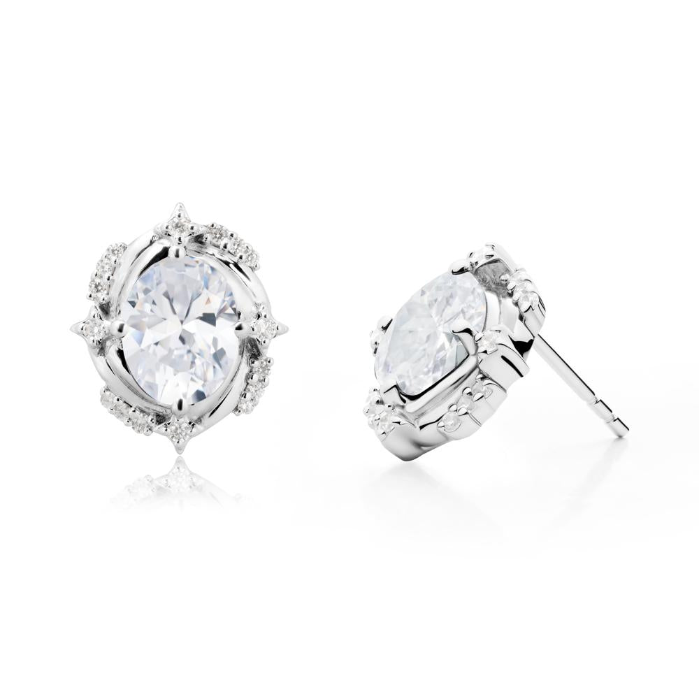 Celestial Style Oval Cubic Zirconia Stud Earrings - LUO Jewelry #metal_14k white gold