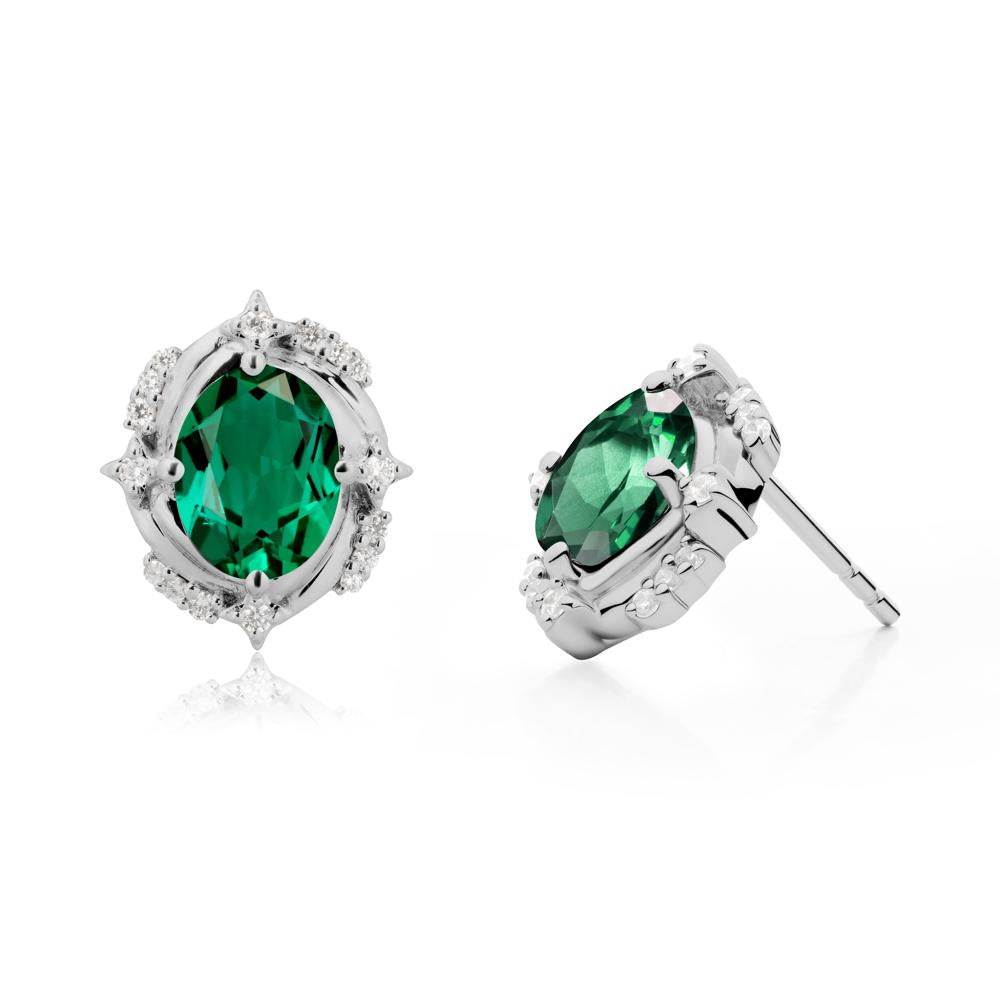 Celestial Style Oval Emerald Stud Earrings - LUO Jewelry #metal_platinum