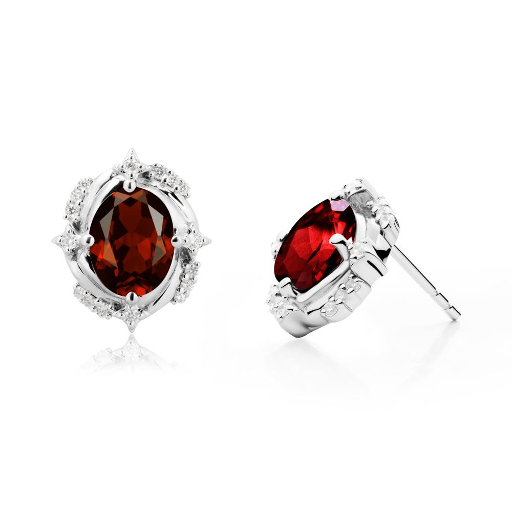 Oval Garnet Stud Earrings - LUO Jewelry #metal_14k white gold