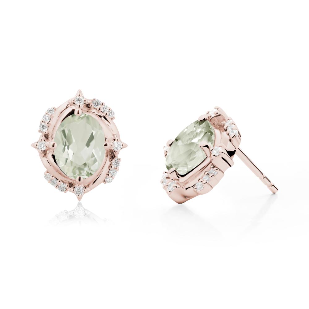 Celestial Style Oval Green Amethyst Stud Earrings - LUO Jewelry #metal_14k rose gold