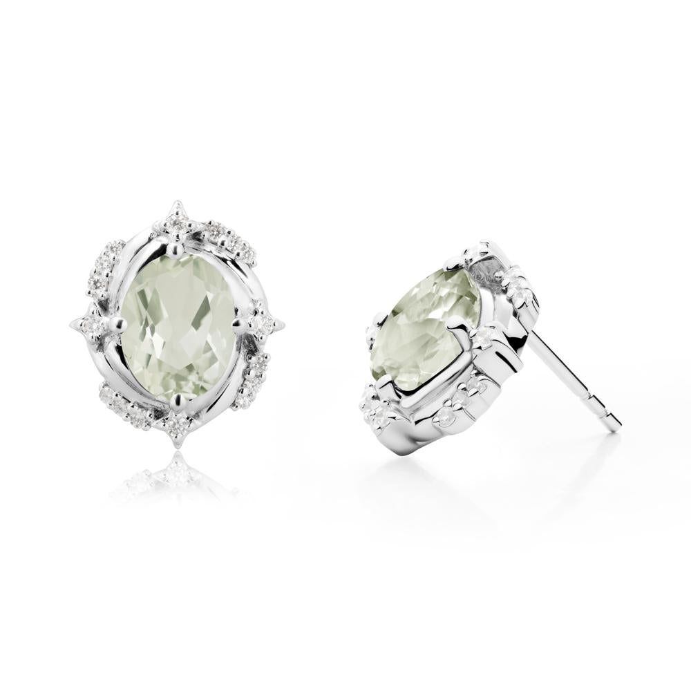 Celestial Style Oval Green Amethyst Stud Earrings - LUO Jewelry #metal_14k white gold