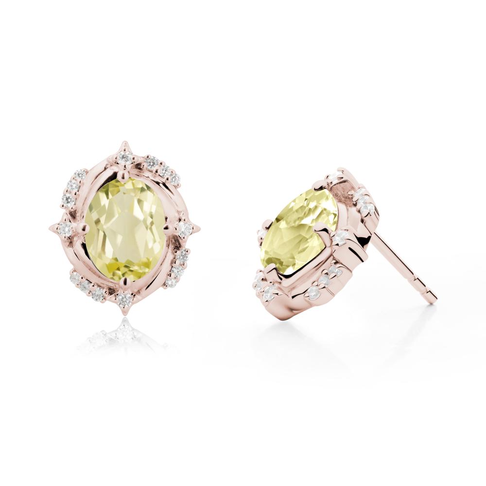 Celestial Style Oval Lemon Quartz Stud Earrings - LUO Jewelry #metal_14k rose gold