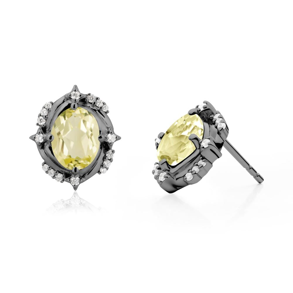 Celestial Style Oval Lemon Quartz Stud Earrings - LUO Jewelry #metal_black finish sterling silver