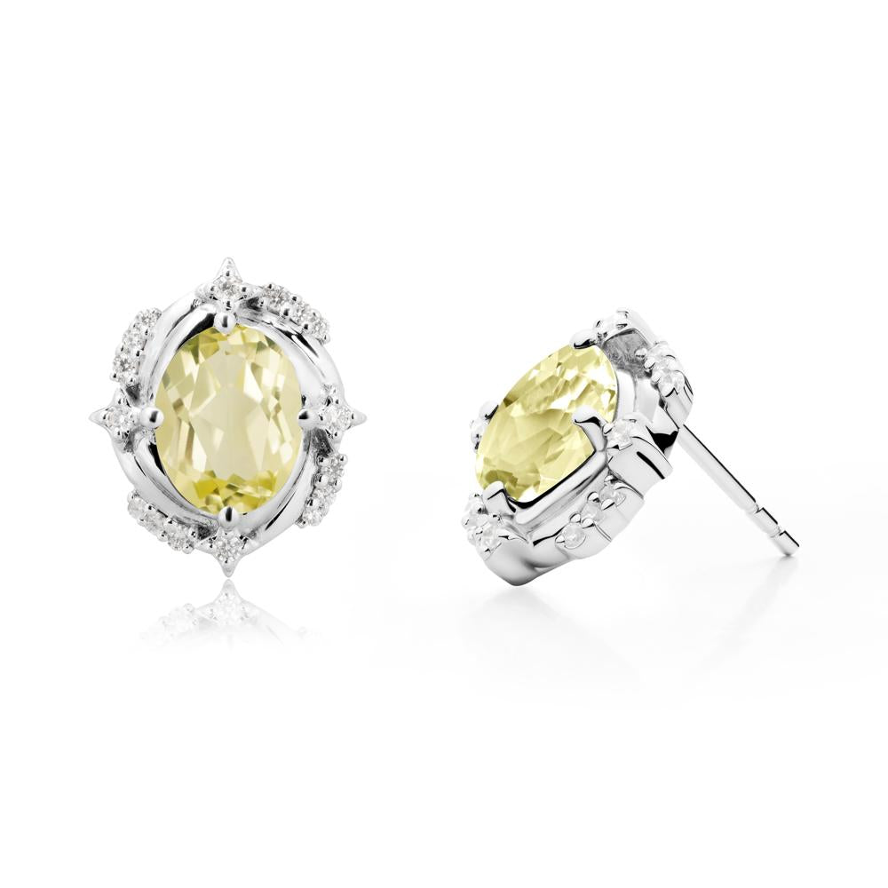 Celestial Style Oval Lemon Quartz Stud Earrings - LUO Jewelry #metal_sterling silver