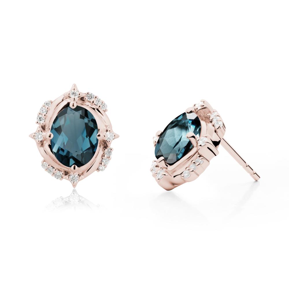 Celestial Style Oval London Blue Topaz Stud Earrings - LUO Jewelry #metal_14k rose gold