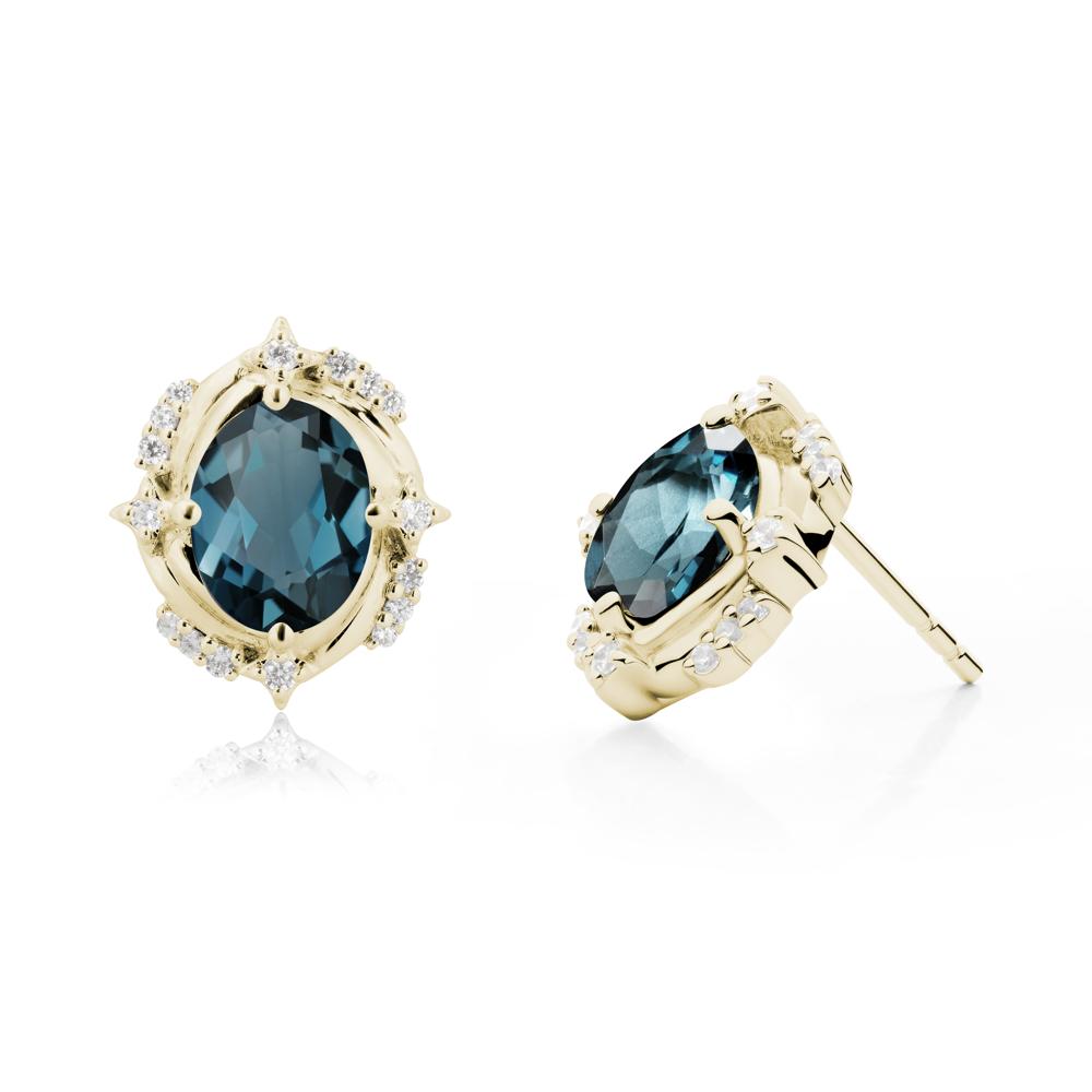 Celestial Style Oval London Blue Topaz Stud Earrings - LUO Jewelry #metal_14k yellow gold