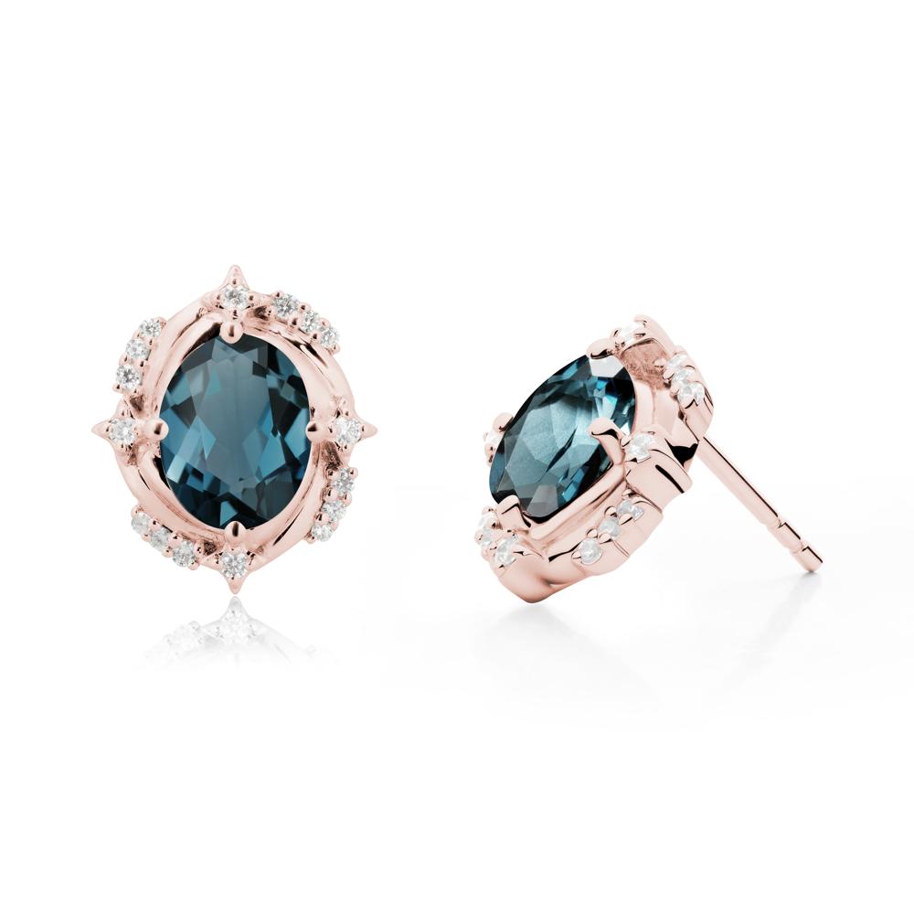 Celestial Style Oval London Blue Topaz Stud Earrings - LUO Jewelry #metal_18k rose gold