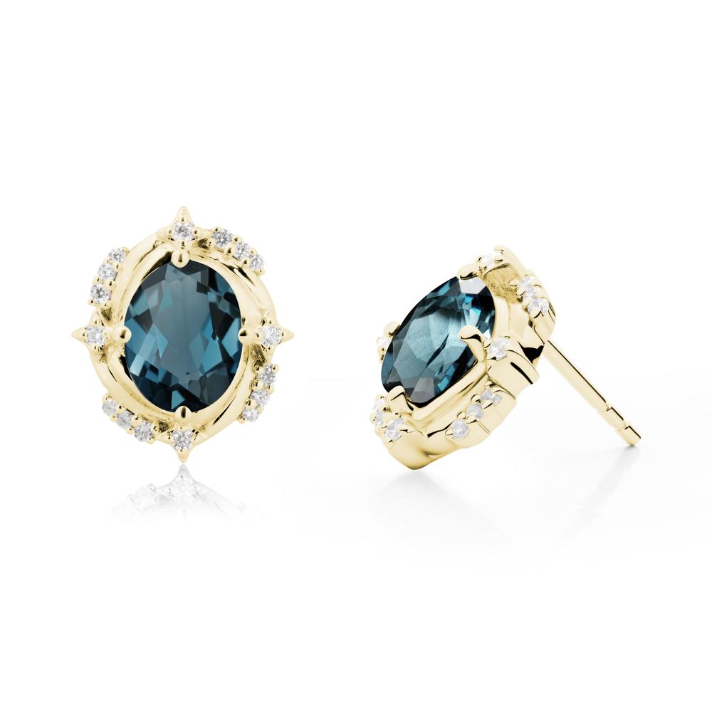 Celestial Style Oval London Blue Topaz Stud Earrings - LUO Jewelry #metal_18k yellow gold