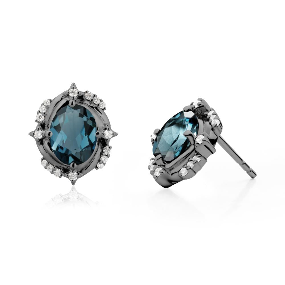 Celestial Style Oval London Blue Topaz Stud Earrings - LUO Jewelry #metal_black finish sterling silver