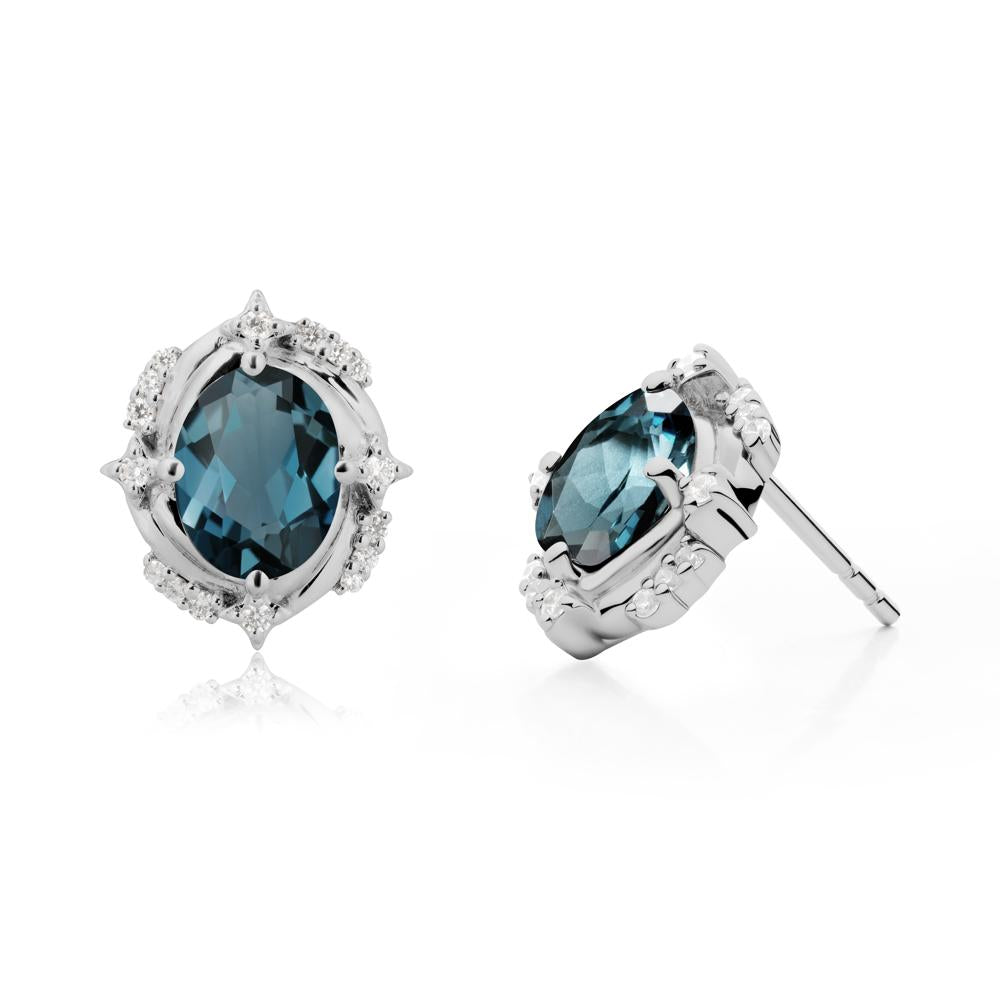 Celestial Style Oval London Blue Topaz Stud Earrings - LUO Jewelry #metal_platinum