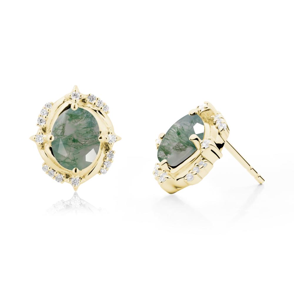 Oval Moss Agate Stud Earrings - LUO Jewelry #metal_18k yellow gold