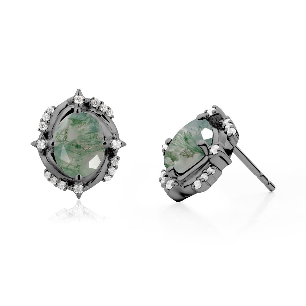 Oval Moss Agate Stud Earrings - LUO Jewelry #metal_black finish sterling silver