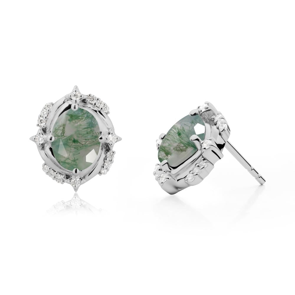 Oval Moss Agate Stud Earrings - LUO Jewelry #metal_platinum